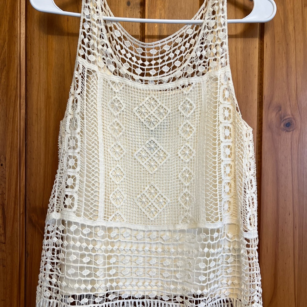 Cream Crochet Sleeveless Top